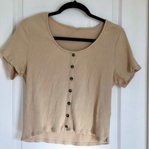 H&M Tan Relaxed T-Shirt w/ Brown Buttons, XL